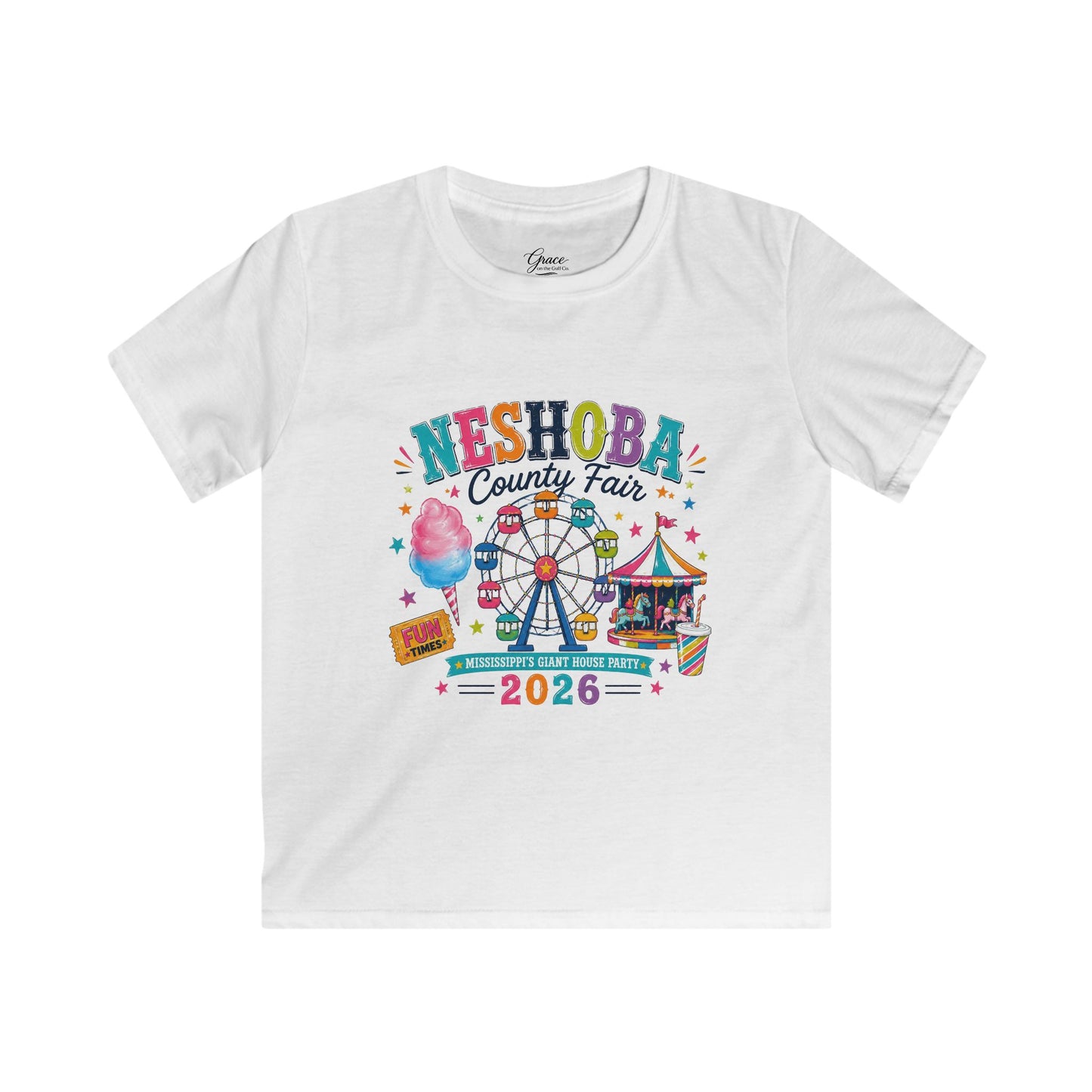 Kids T-Shirt — Neshoba County Fair 2026 Carnival Ferris Wheel Design