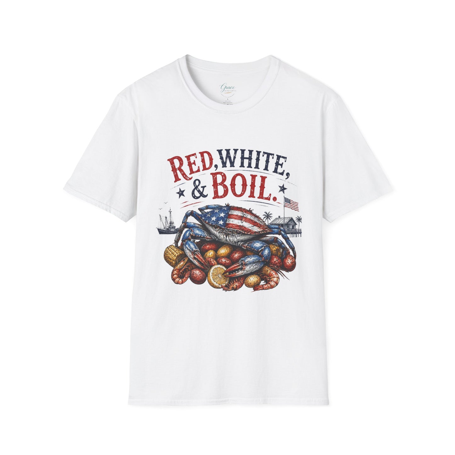 Red, White & Boil Crab Boil T-Shirt — 4th of July Seafood BBQ Tee