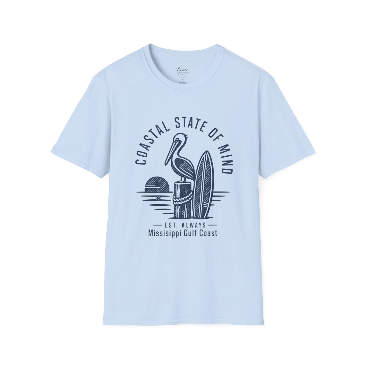 Coastal State of Mind T-Shirt — Pelican & Surfboard Beach Tee