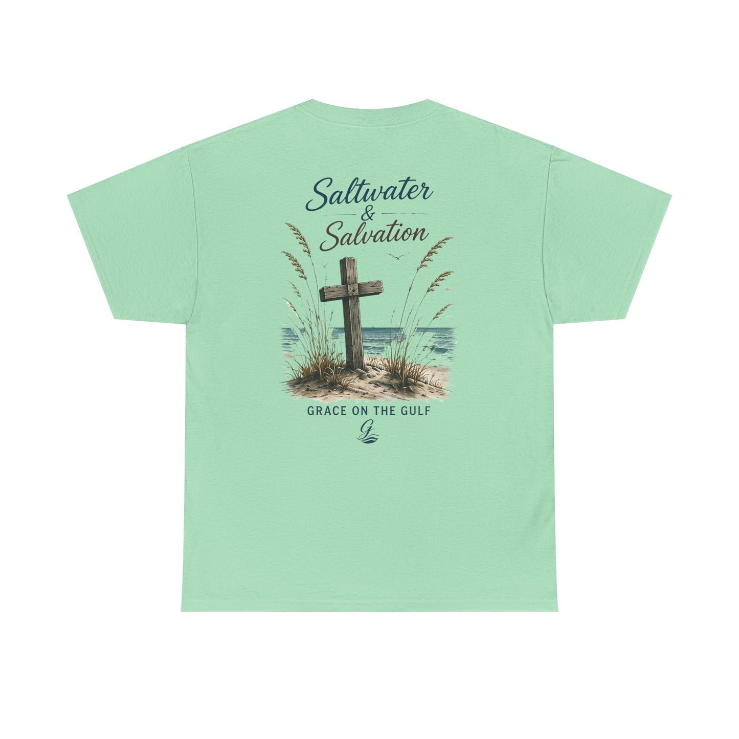 GOTG Saltwater & Salvation Tee — Grace on the Gulf Beach Christian T‑Shirt