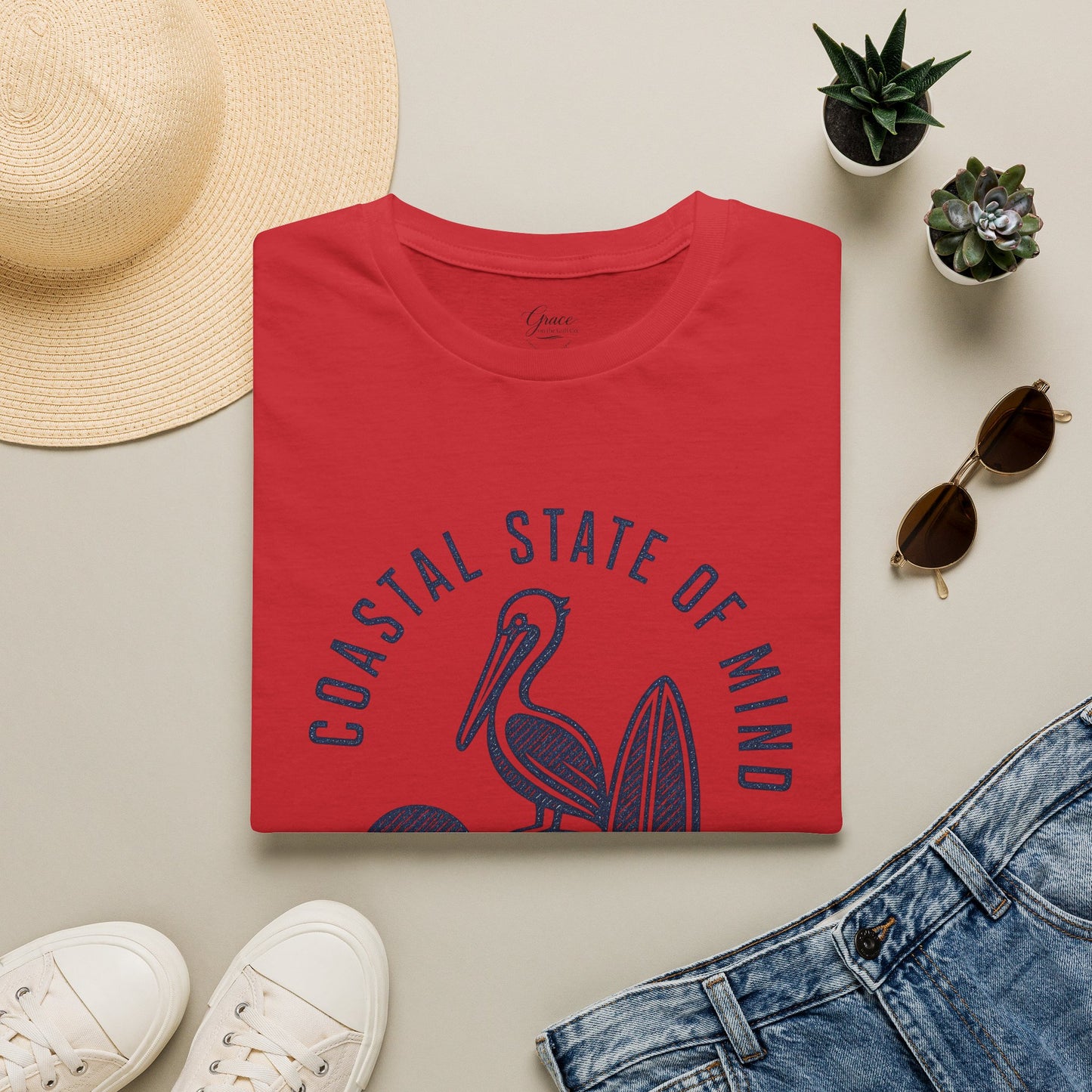 Coastal State of Mind T-Shirt — Pelican & Surfboard Beach Tee