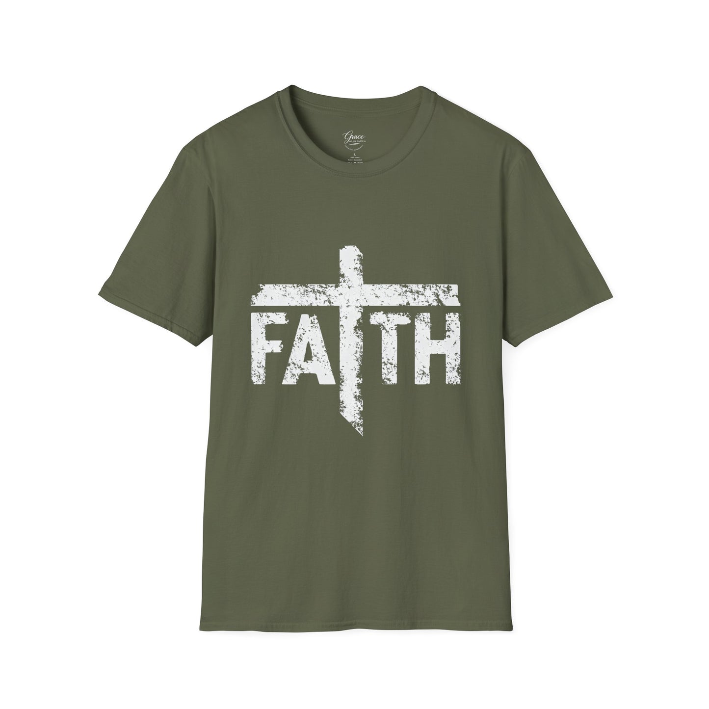 Faith White Cross Fade T-Shirt — Subtle Distressed Cross Graphic