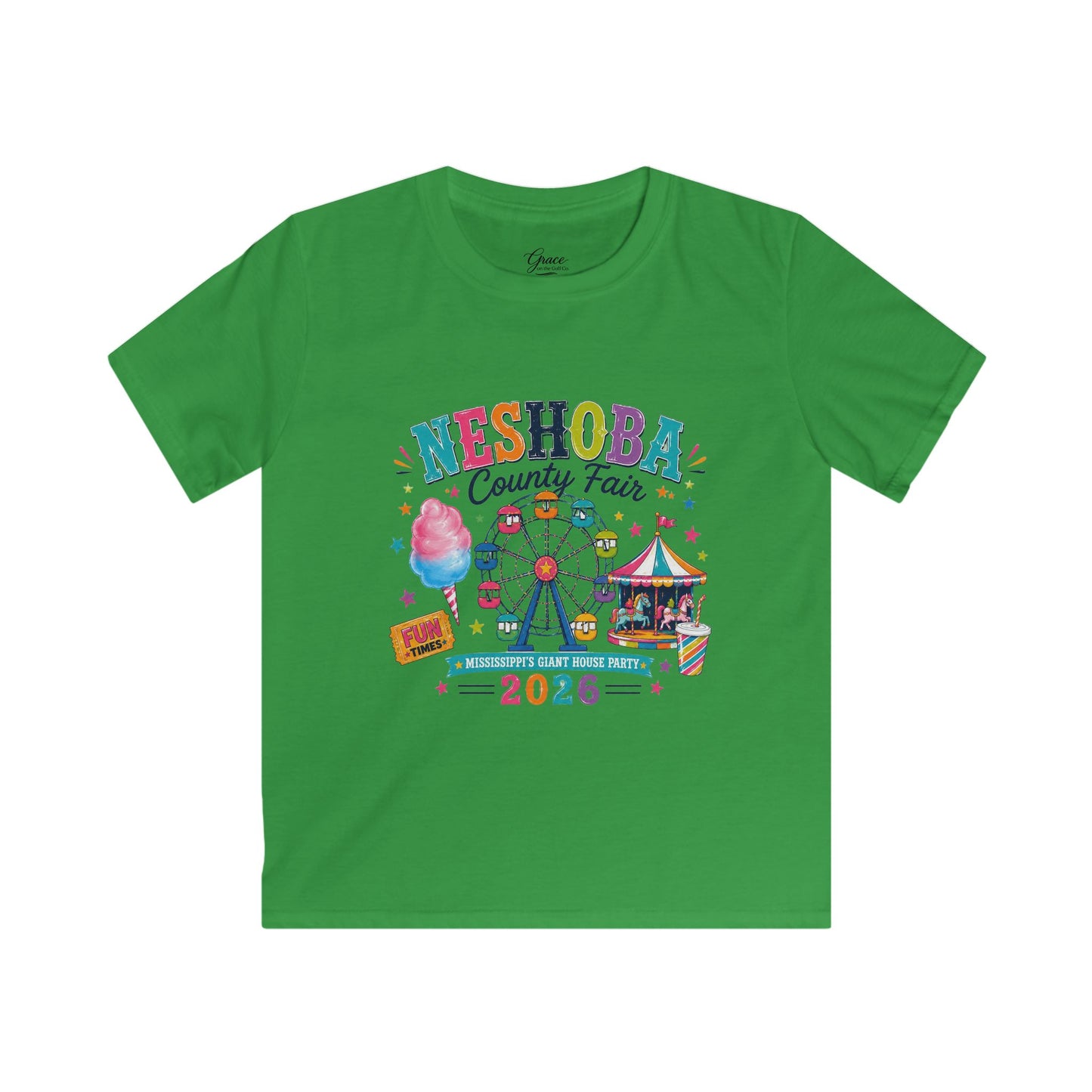 Kids T-Shirt — Neshoba County Fair 2026 Carnival Ferris Wheel Design