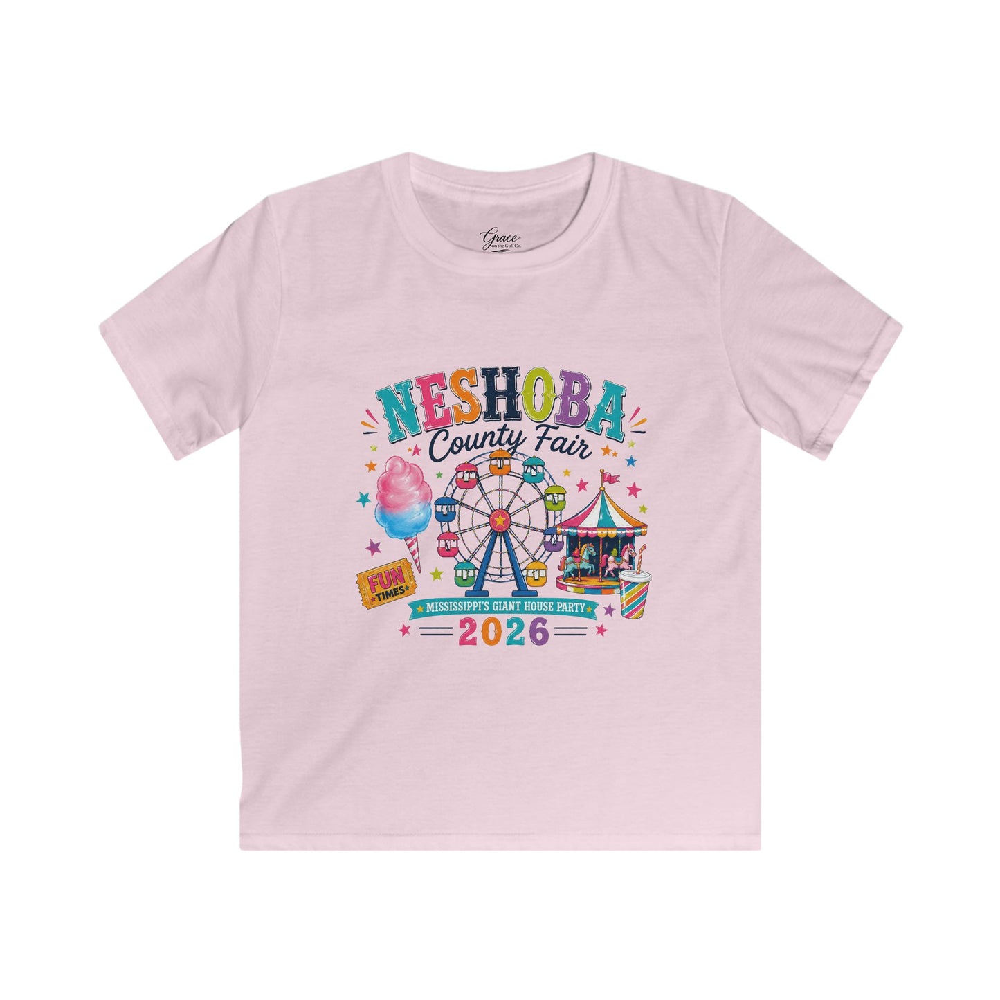 Kids T-Shirt — Neshoba County Fair 2026 Carnival Ferris Wheel Design