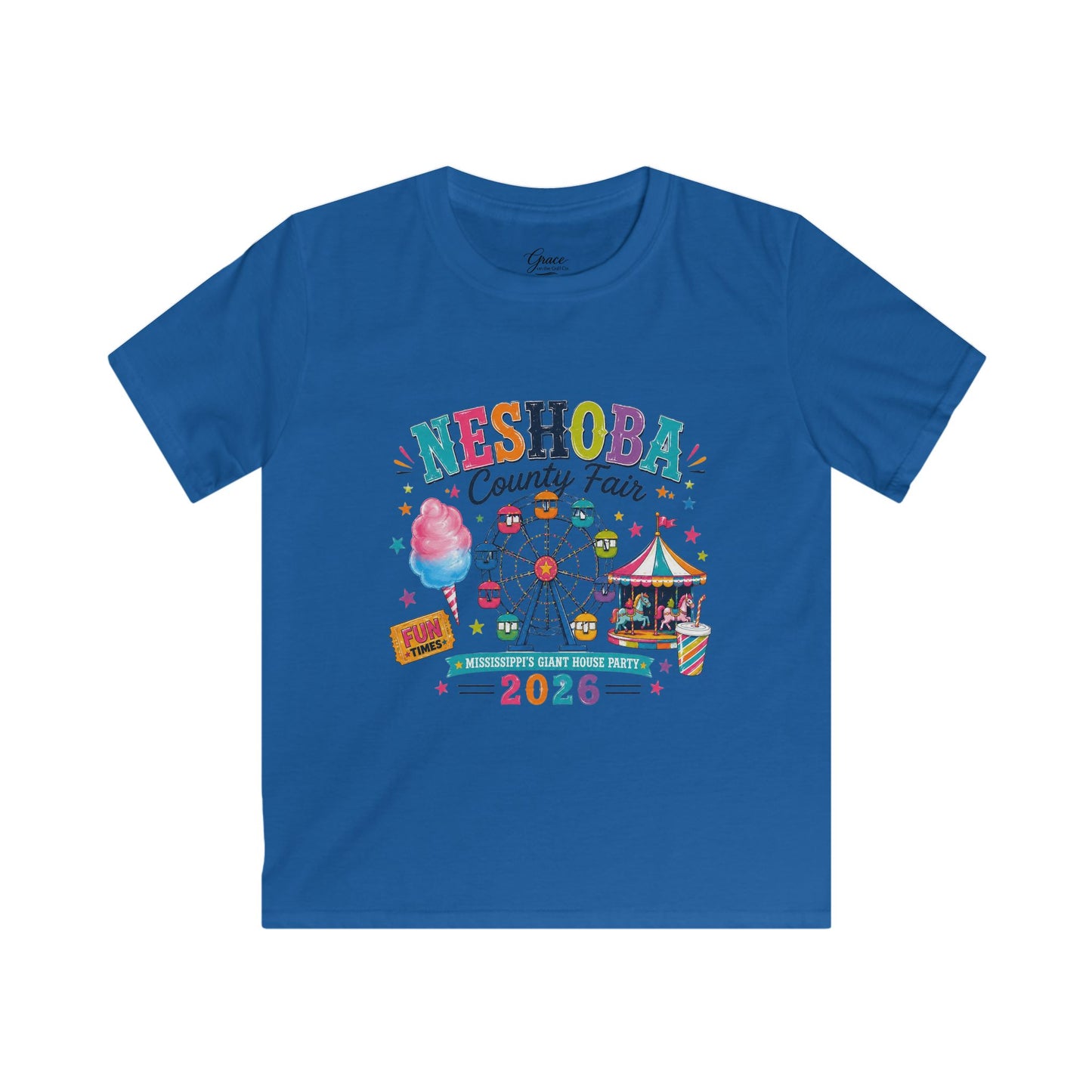 Kids T-Shirt — Neshoba County Fair 2026 Carnival Ferris Wheel Design