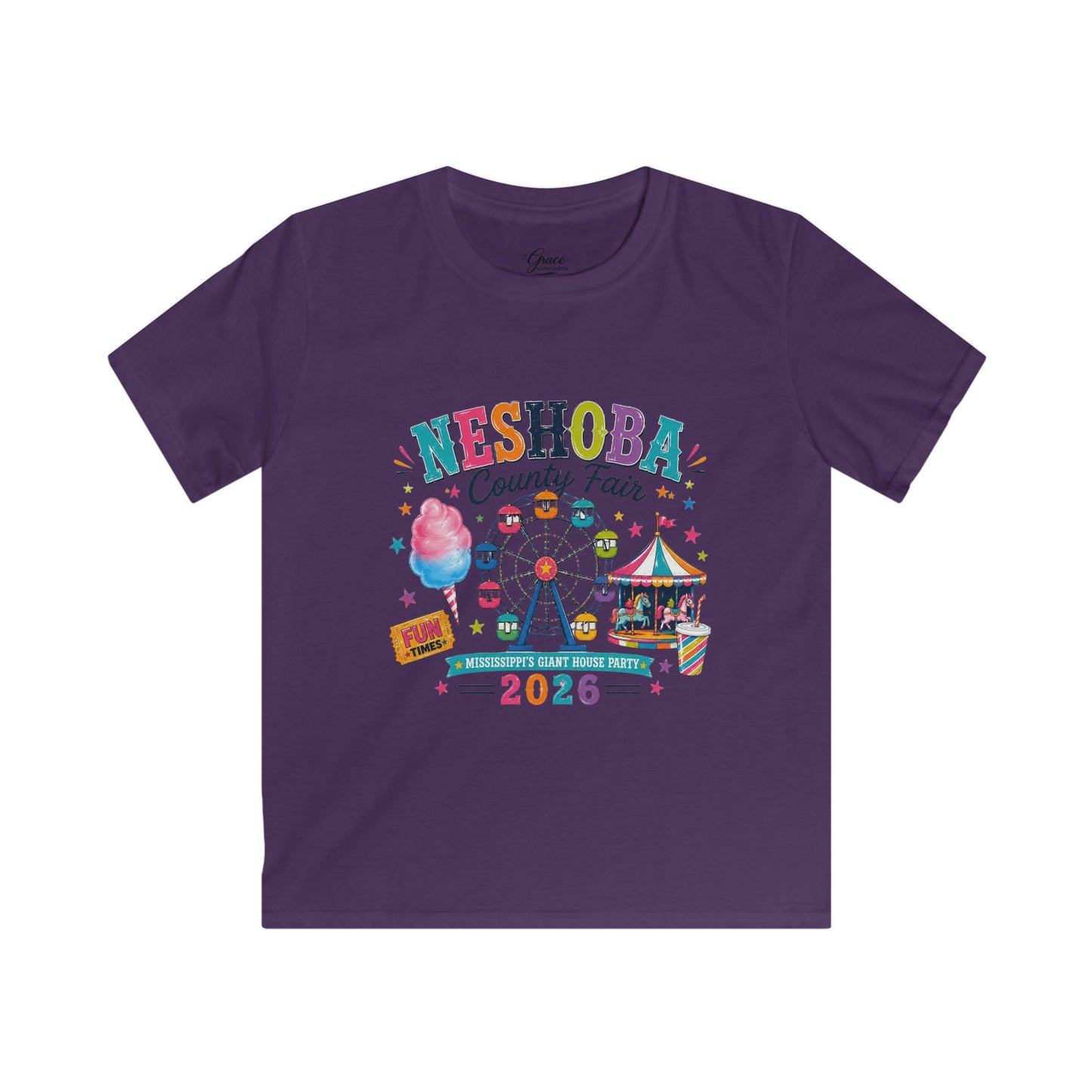 Kids T-Shirt — Neshoba County Fair 2026 Carnival Ferris Wheel Design