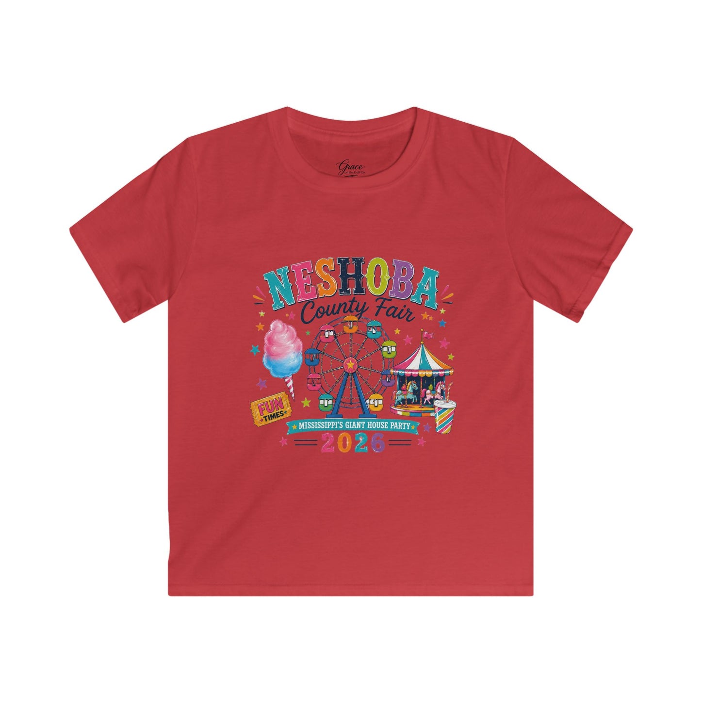 Kids T-Shirt — Neshoba County Fair 2026 Carnival Ferris Wheel Design