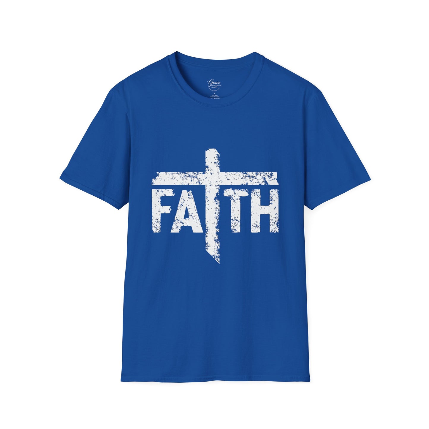 Faith White Cross Fade T-Shirt — Subtle Distressed Cross Graphic