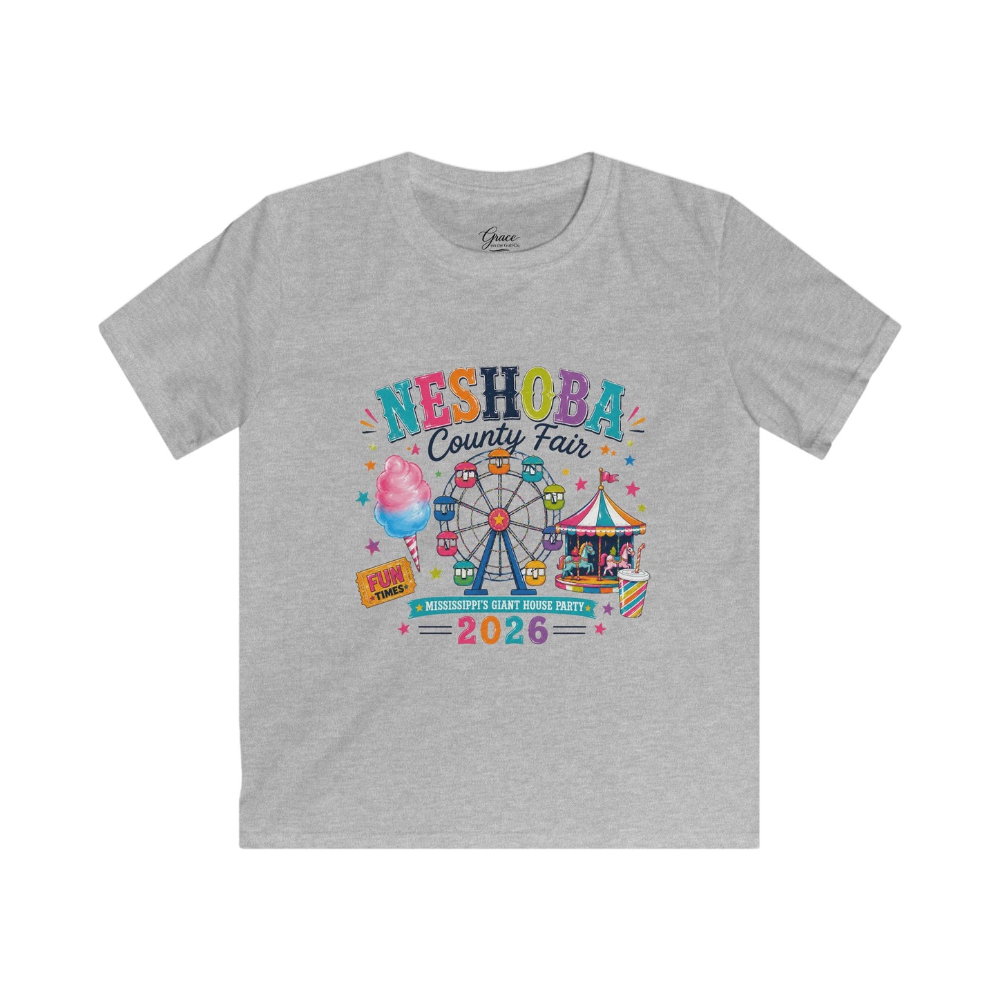 Kids T-Shirt — Neshoba County Fair 2026 Carnival Ferris Wheel Design