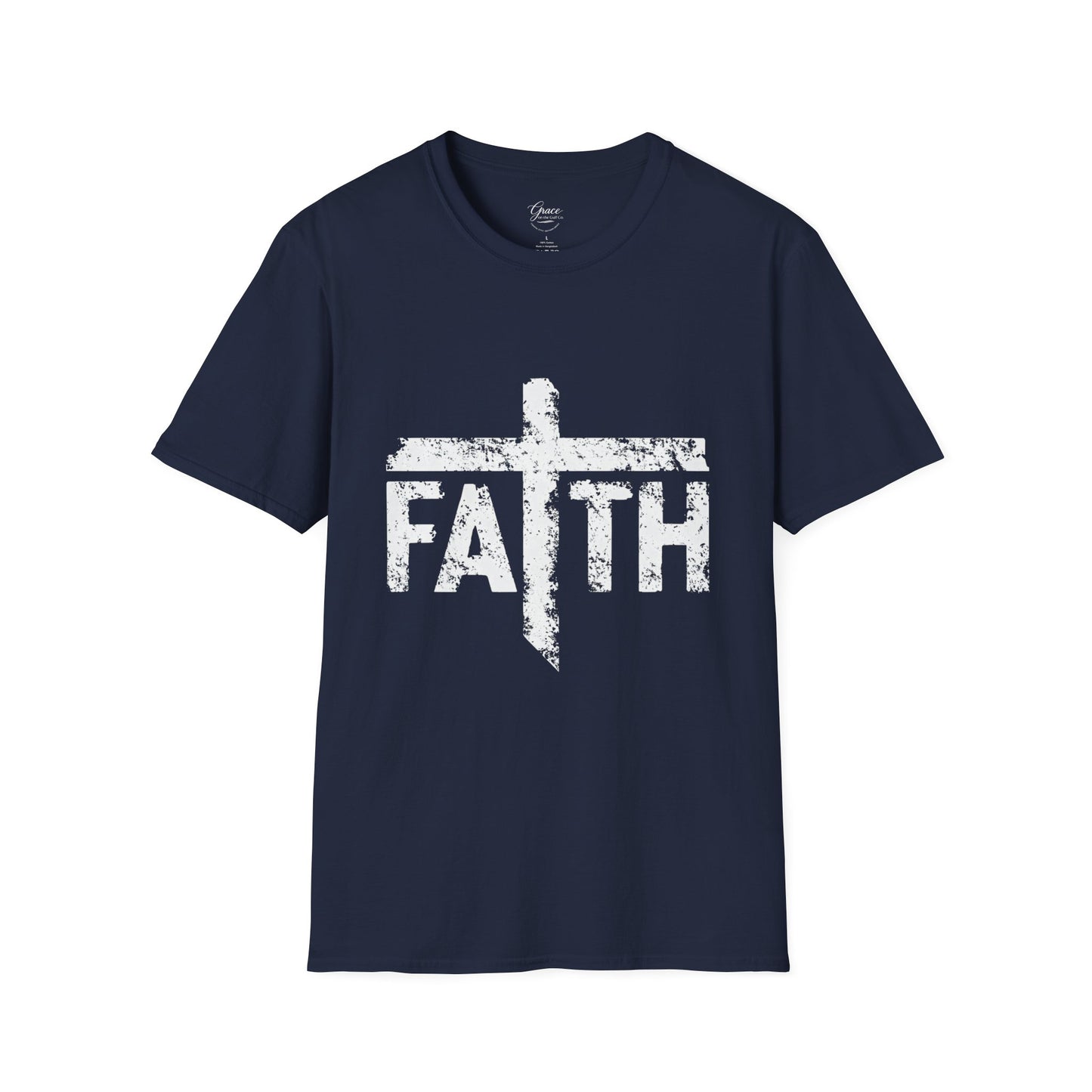 Faith White Cross Fade T-Shirt — Subtle Distressed Cross Graphic