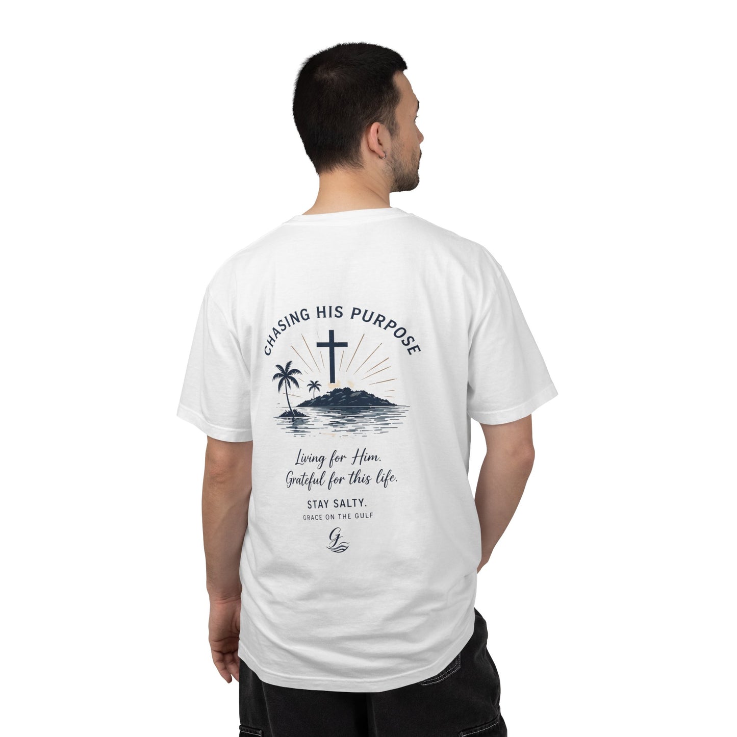 Chasing His Purpose- Grace on the Gulf-Classic White Garment-Dyed T-Shirt