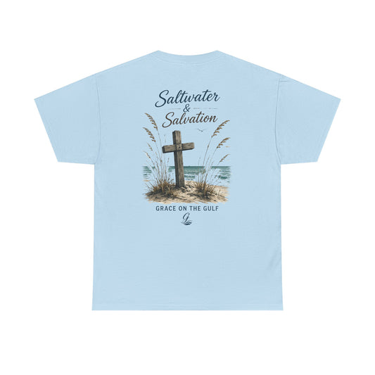 GOTG Saltwater & Salvation Tee — Grace on the Gulf Beach Christian T‑Shirt