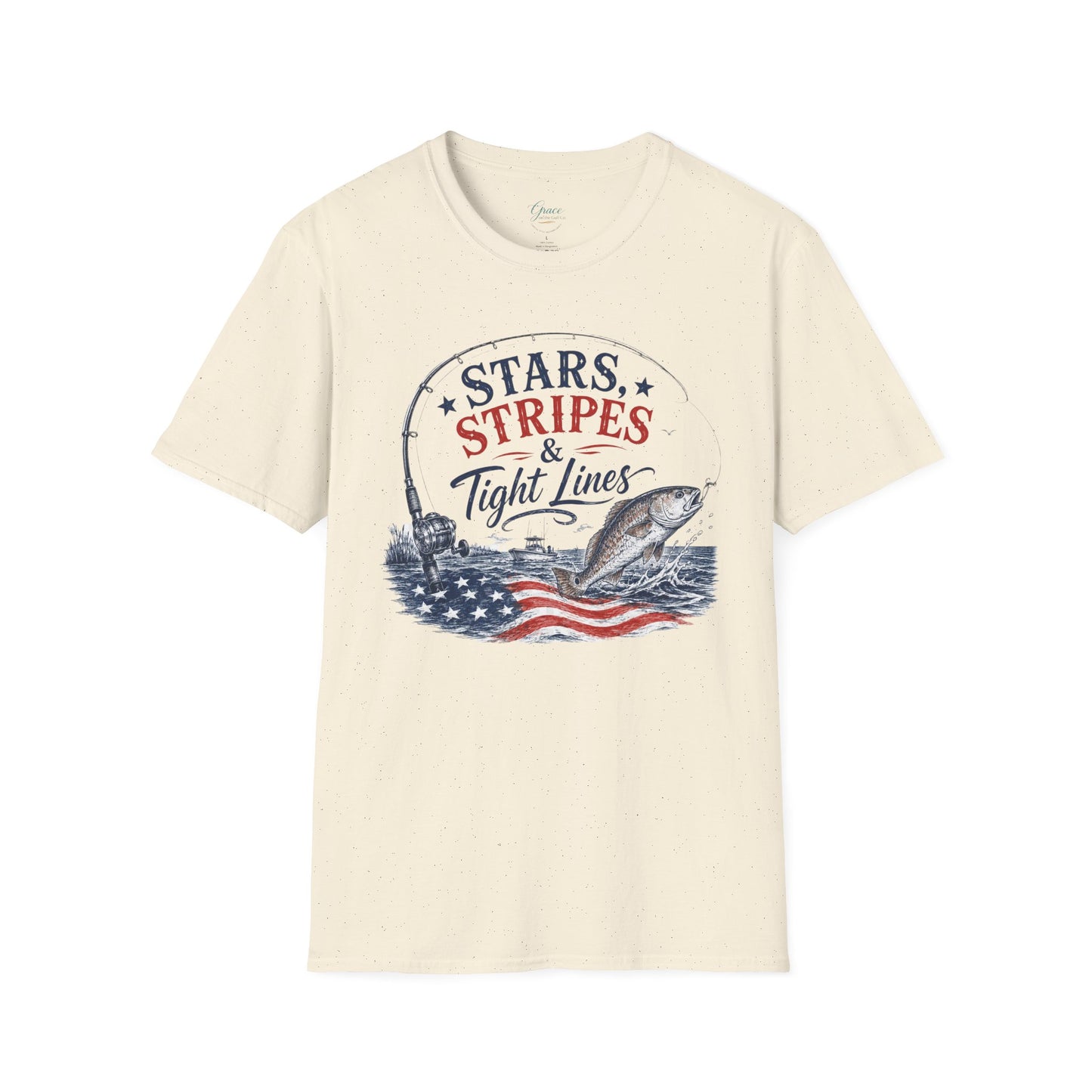 Patriotic Fishing T-Shirt — "Stars, Stripes & Tight Lines" Graphic Tee