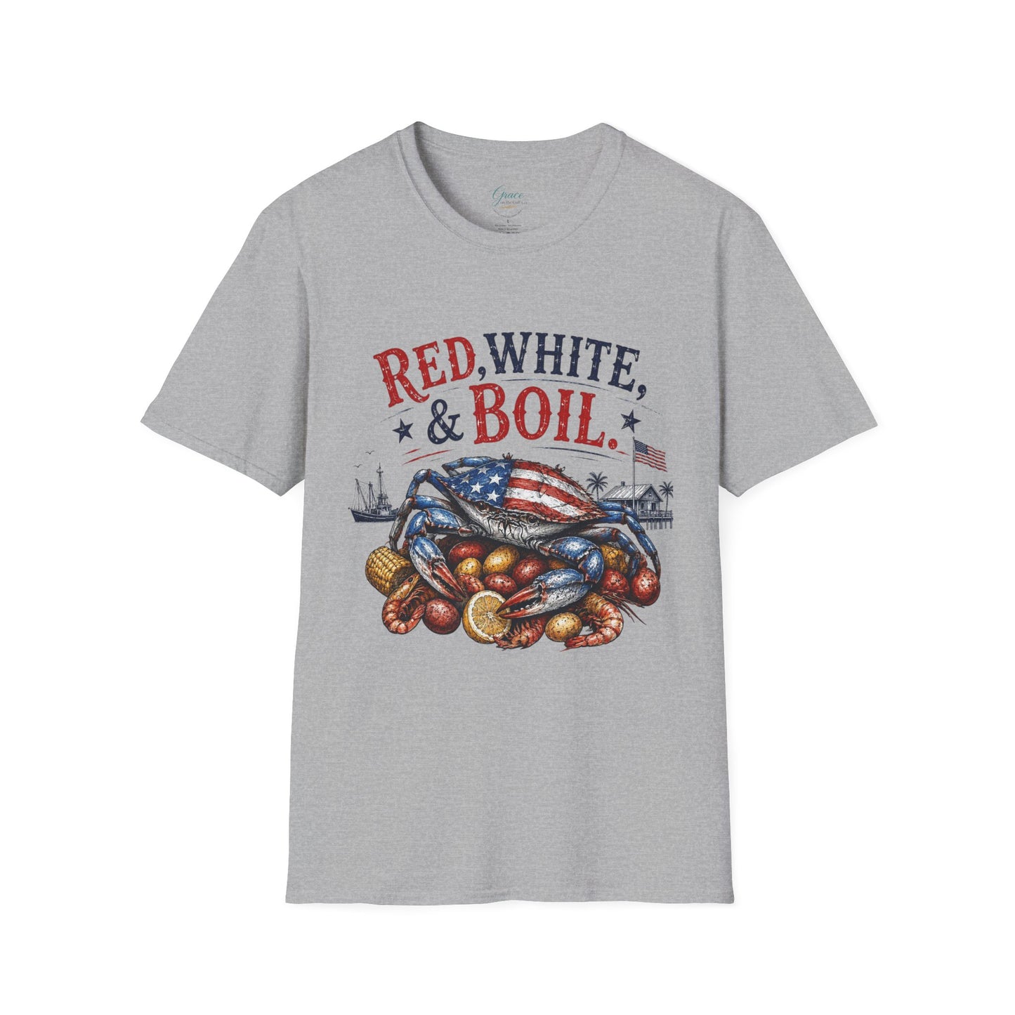 Red, White & Boil Crab Boil T-Shirt — 4th of July Seafood BBQ Tee