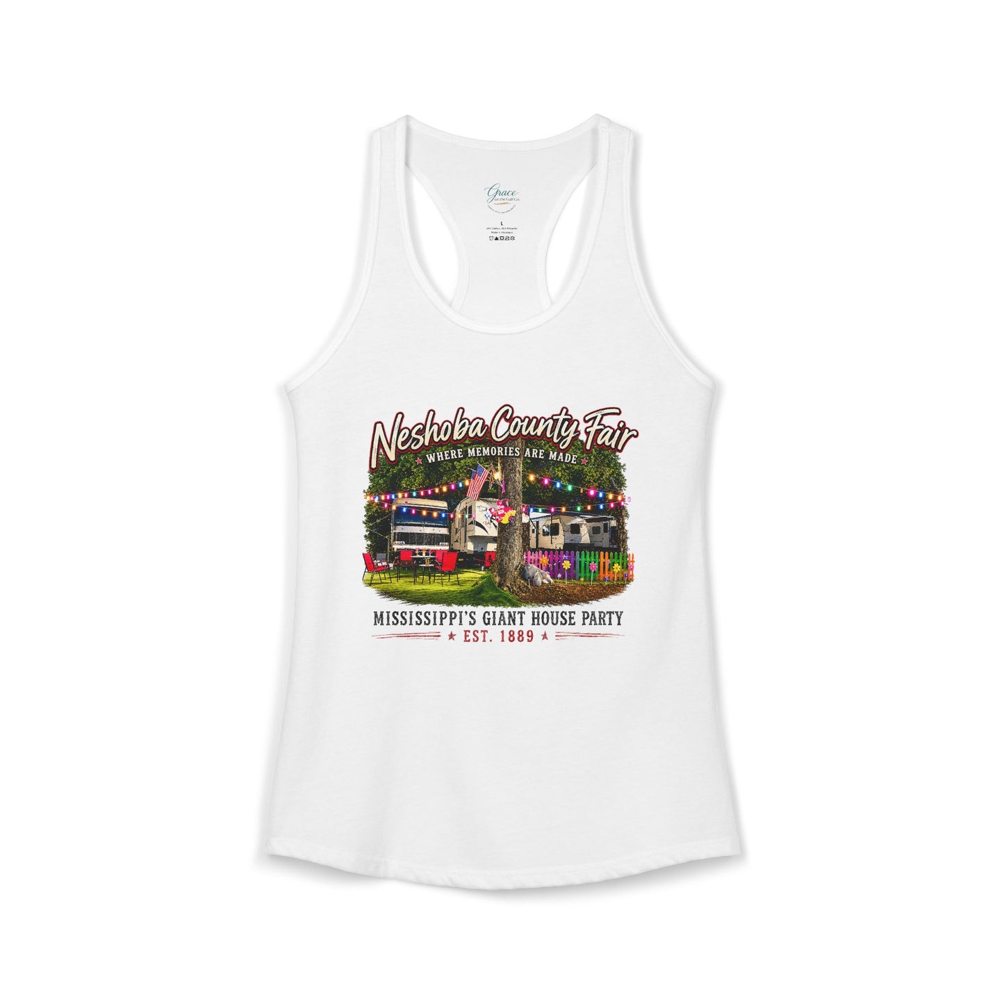 Neshoba County Fair Campers Tee Women's Ideal Racerback Tank