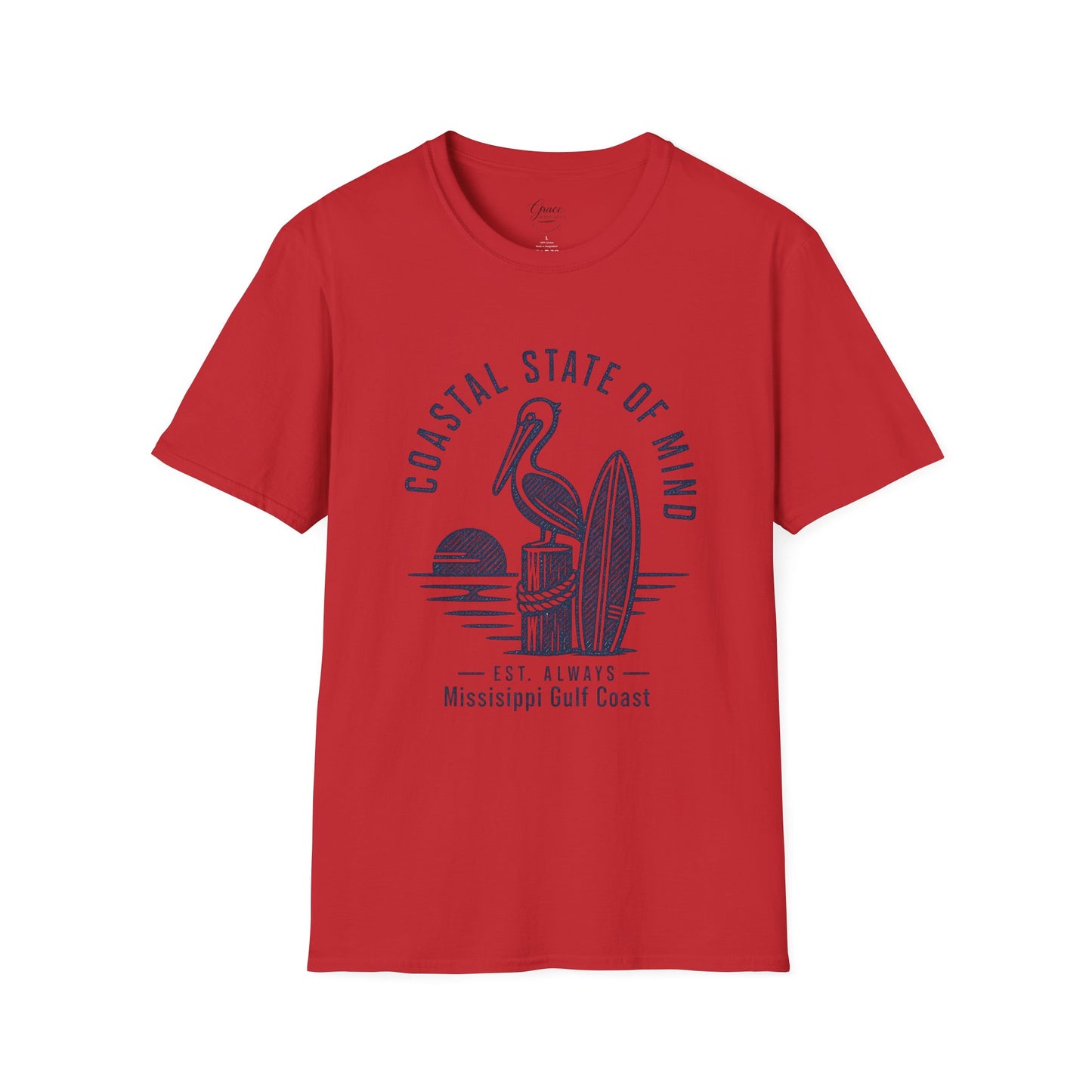 Coastal State of Mind T-Shirt — Pelican & Surfboard Beach Tee