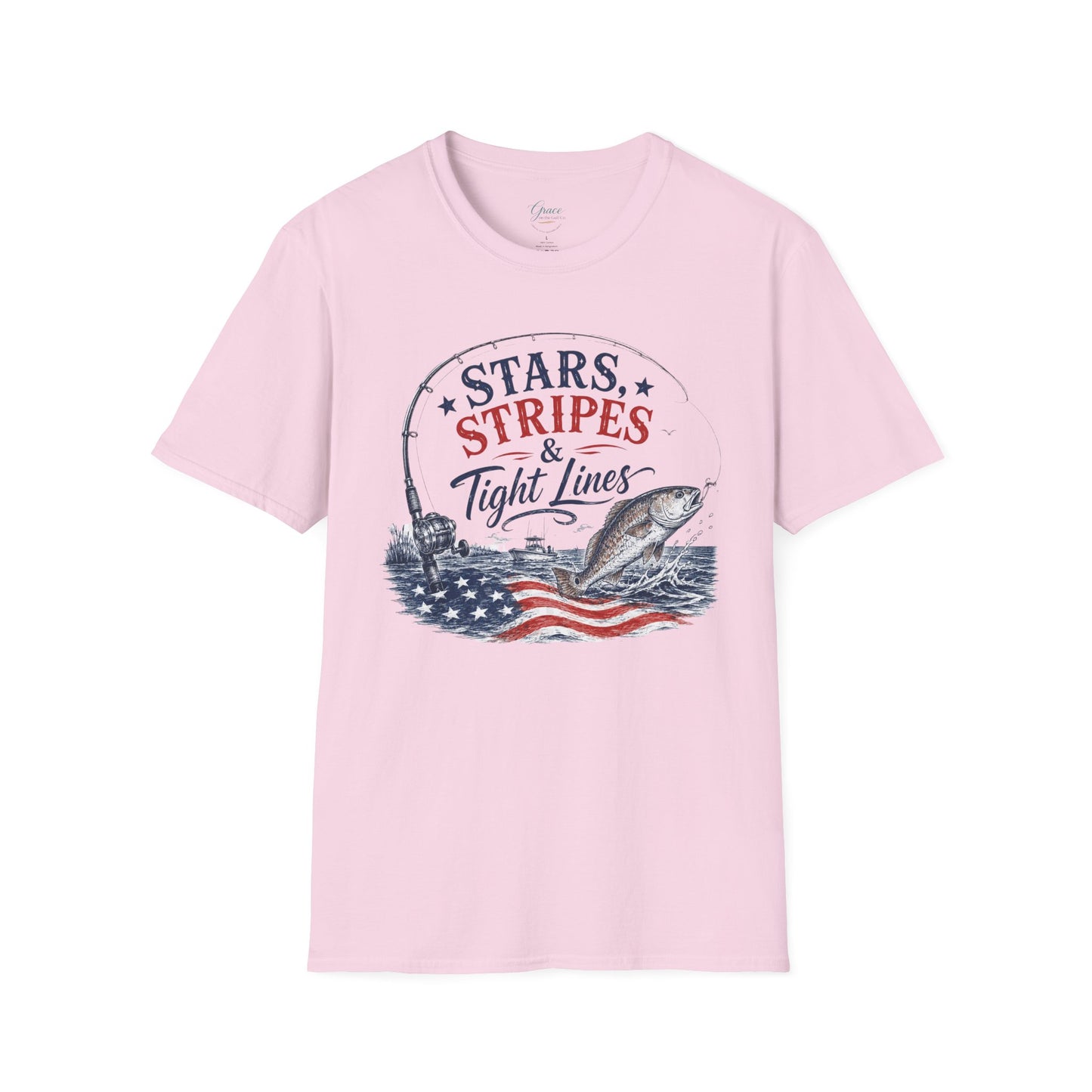 Patriotic Fishing T-Shirt — "Stars, Stripes & Tight Lines" Graphic Tee