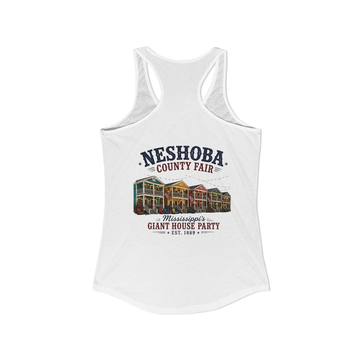 Neshoba County Fair Cabin House party Women's Ideal Racerback Tank