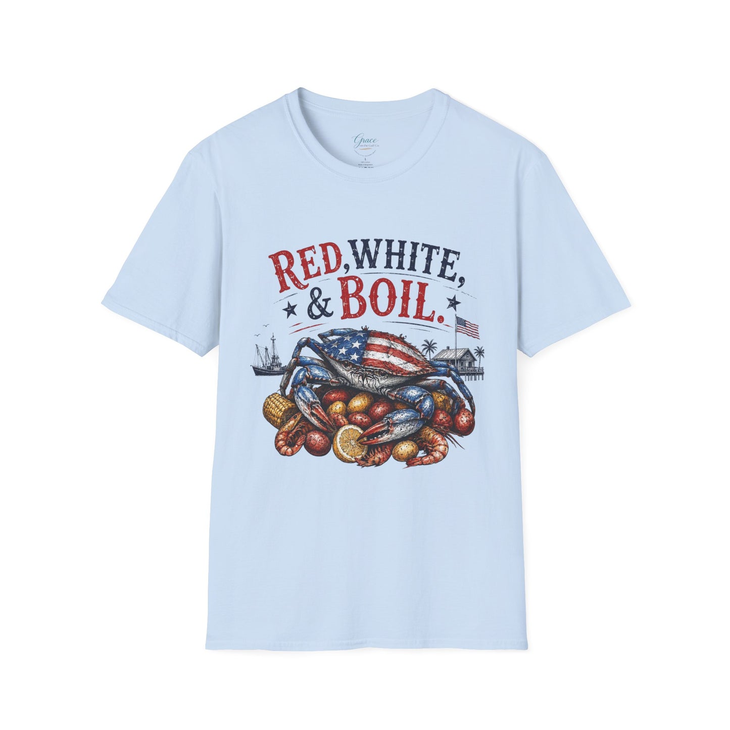 Red, White & Boil Crab Boil T-Shirt — 4th of July Seafood BBQ Tee