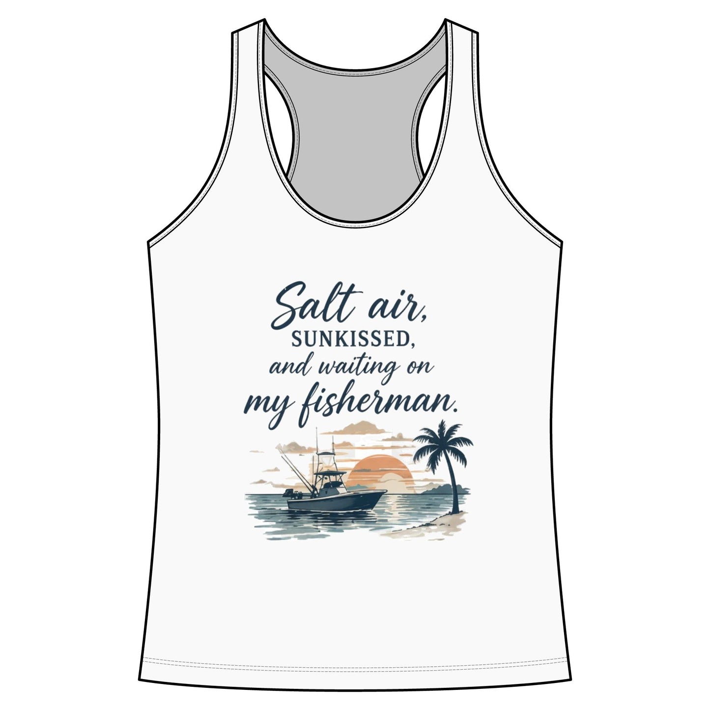 Salt Air Fishing Racerback Tank - Coastal Fishing Boat Trio Graphic