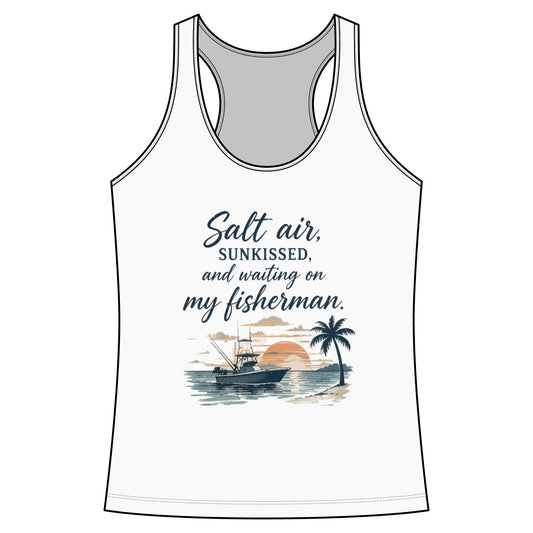 Salt Air Fishing Racerback Tank - Coastal Fishing Boat Trio Graphic