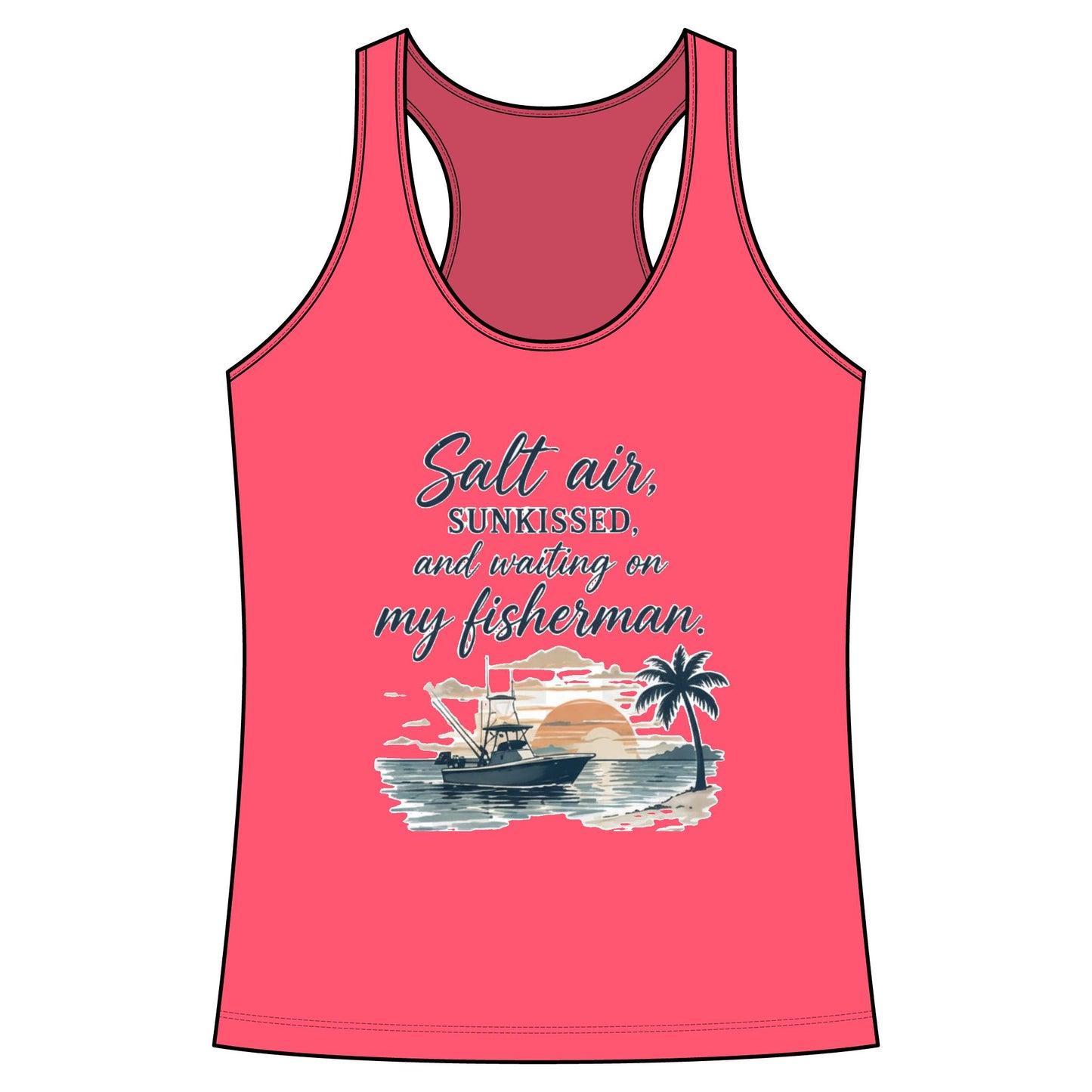 Salt Air Fishing Racerback Tank - Coastal Fishing Boat Trio Graphic