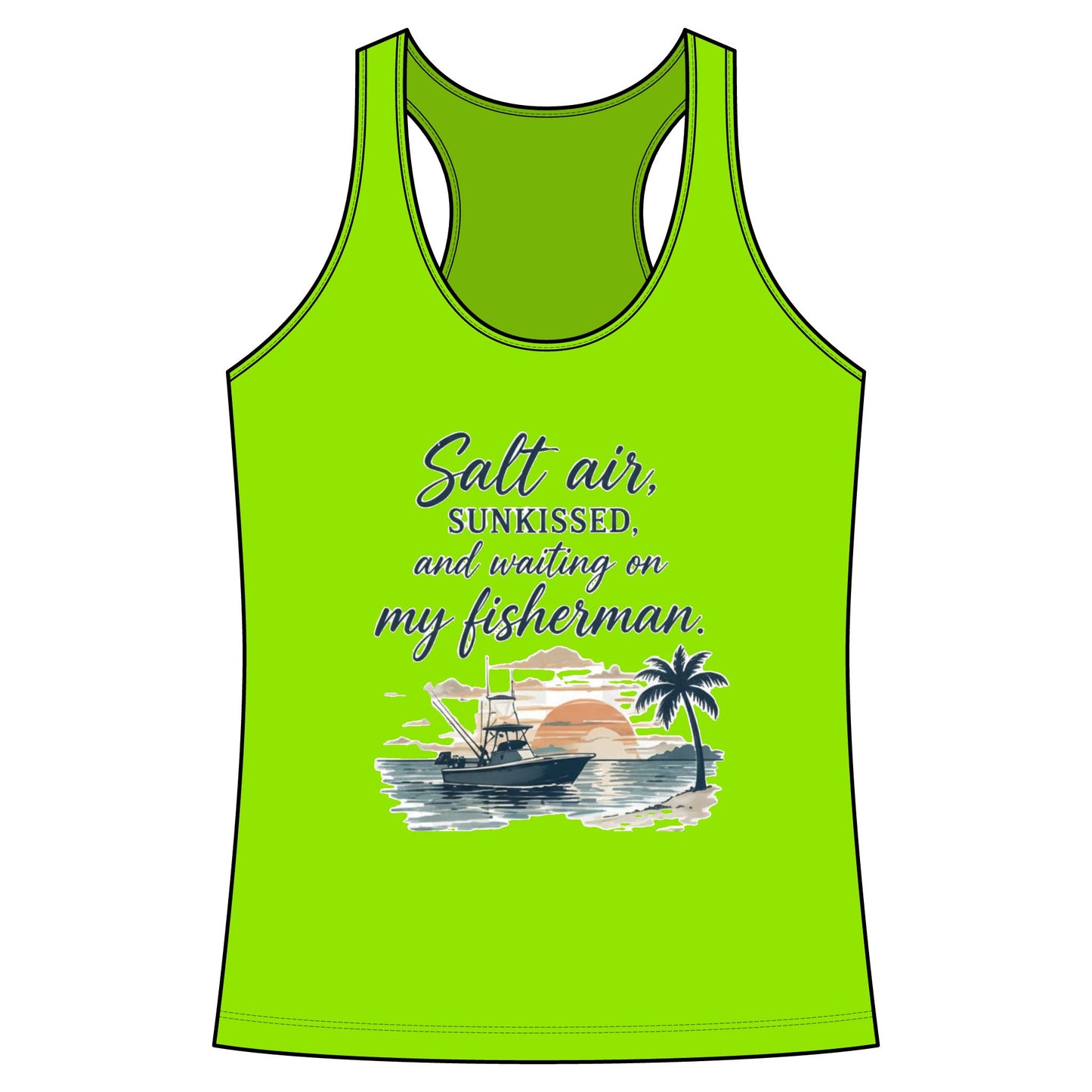 Salt Air Fishing Racerback Tank - Coastal Fishing Boat Trio Graphic