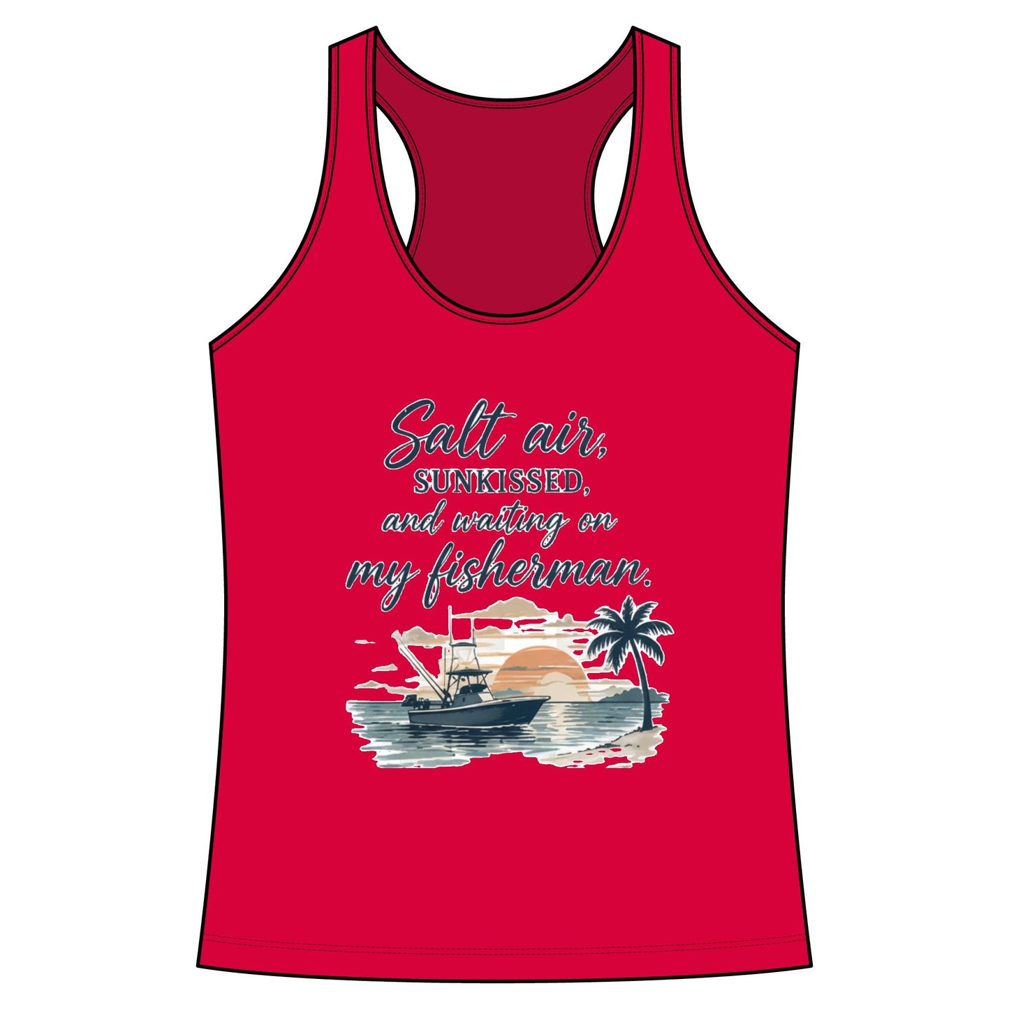 Salt Air Fishing Racerback Tank - Coastal Fishing Boat Trio Graphic