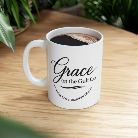 Grace Coffee Ceramic Mug — Elegant Script Logo 11oz - Right
