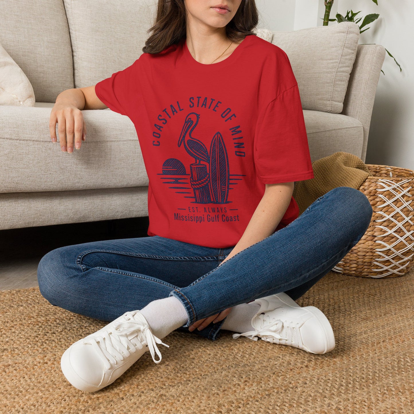 Coastal State of Mind T-Shirt — Pelican & Surfboard Beach Tee