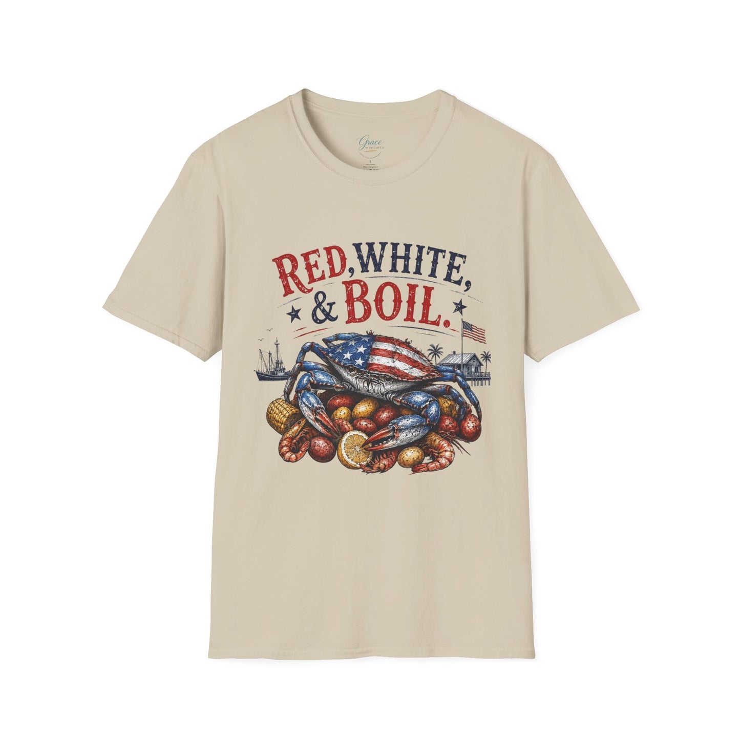 Red, White & Boil Crab Boil T-Shirt — 4th of July Seafood BBQ Tee