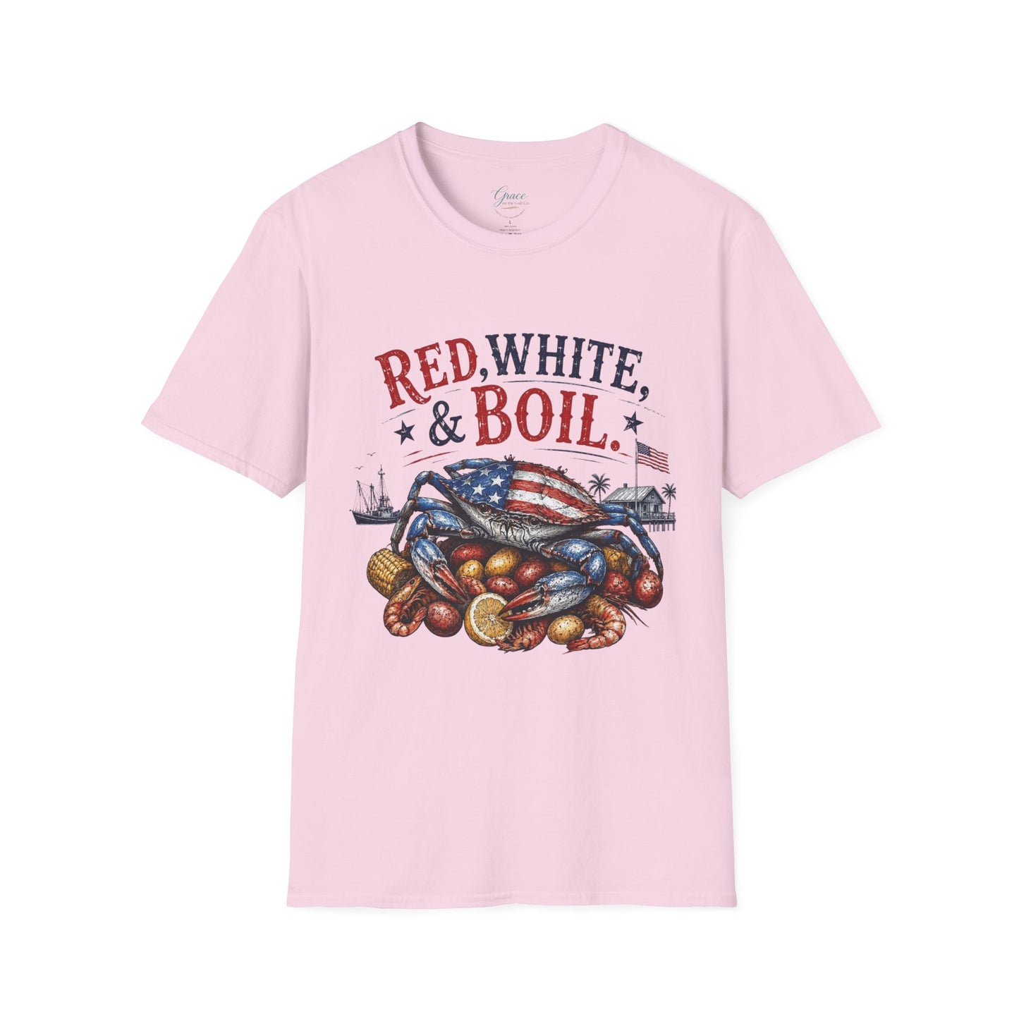 Red, White & Boil Crab Boil T-Shirt — 4th of July Seafood BBQ Tee