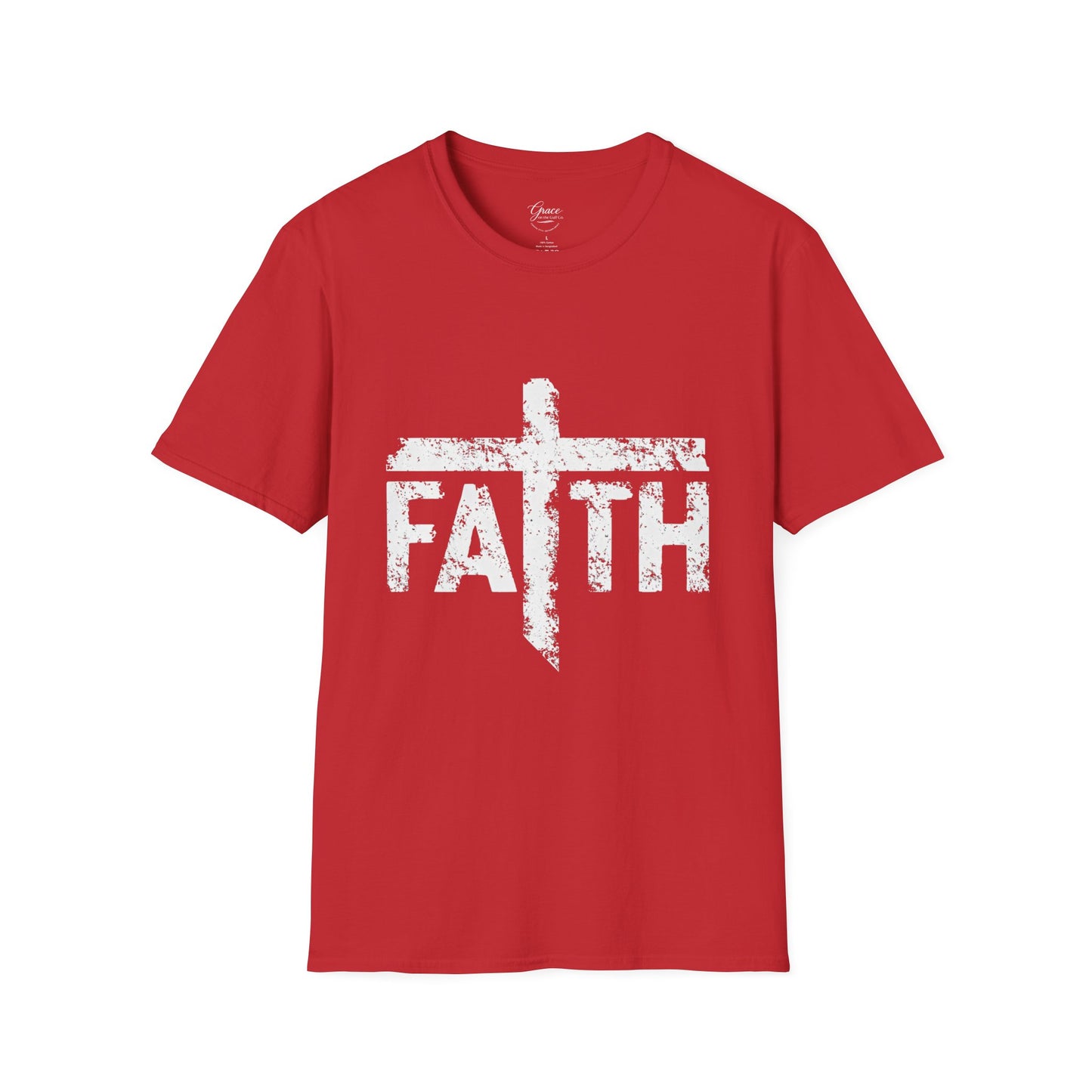 Faith White Cross Fade T-Shirt — Subtle Distressed Cross Graphic