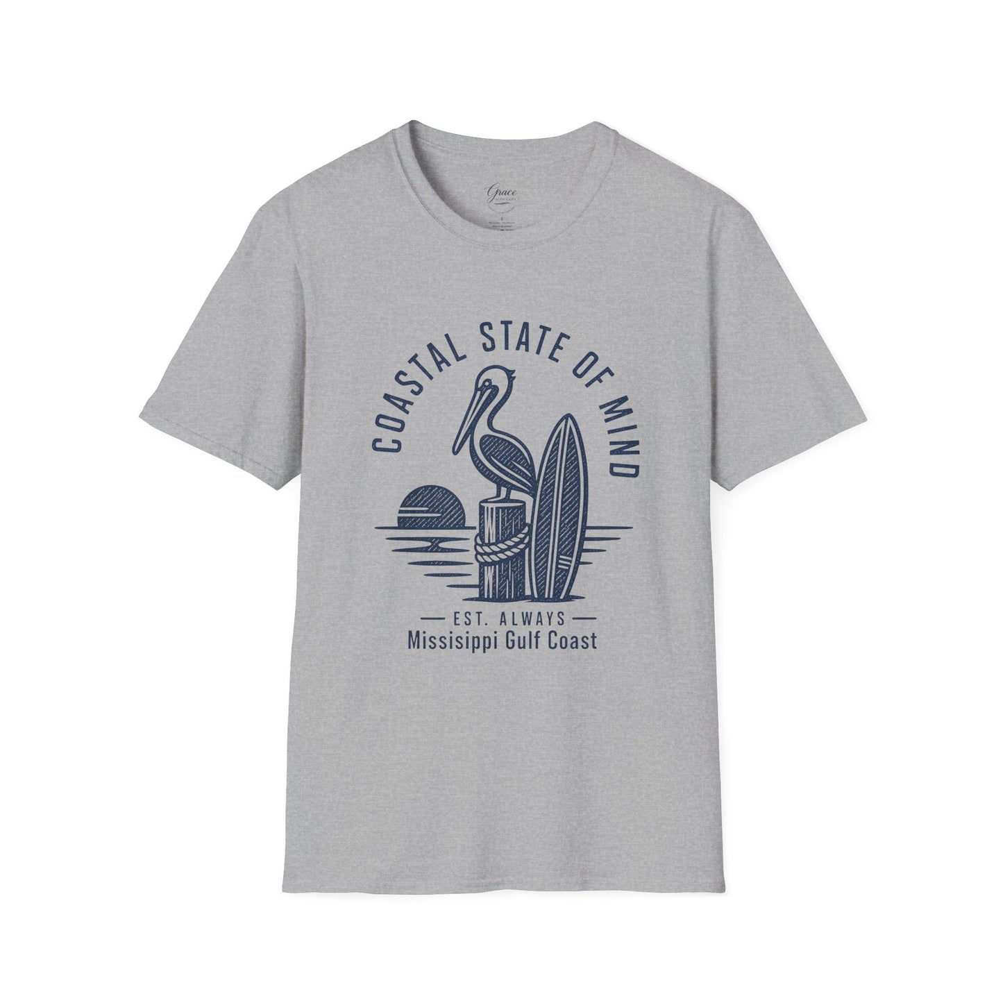 Coastal State of Mind T-Shirt — Pelican & Surfboard Beach Tee