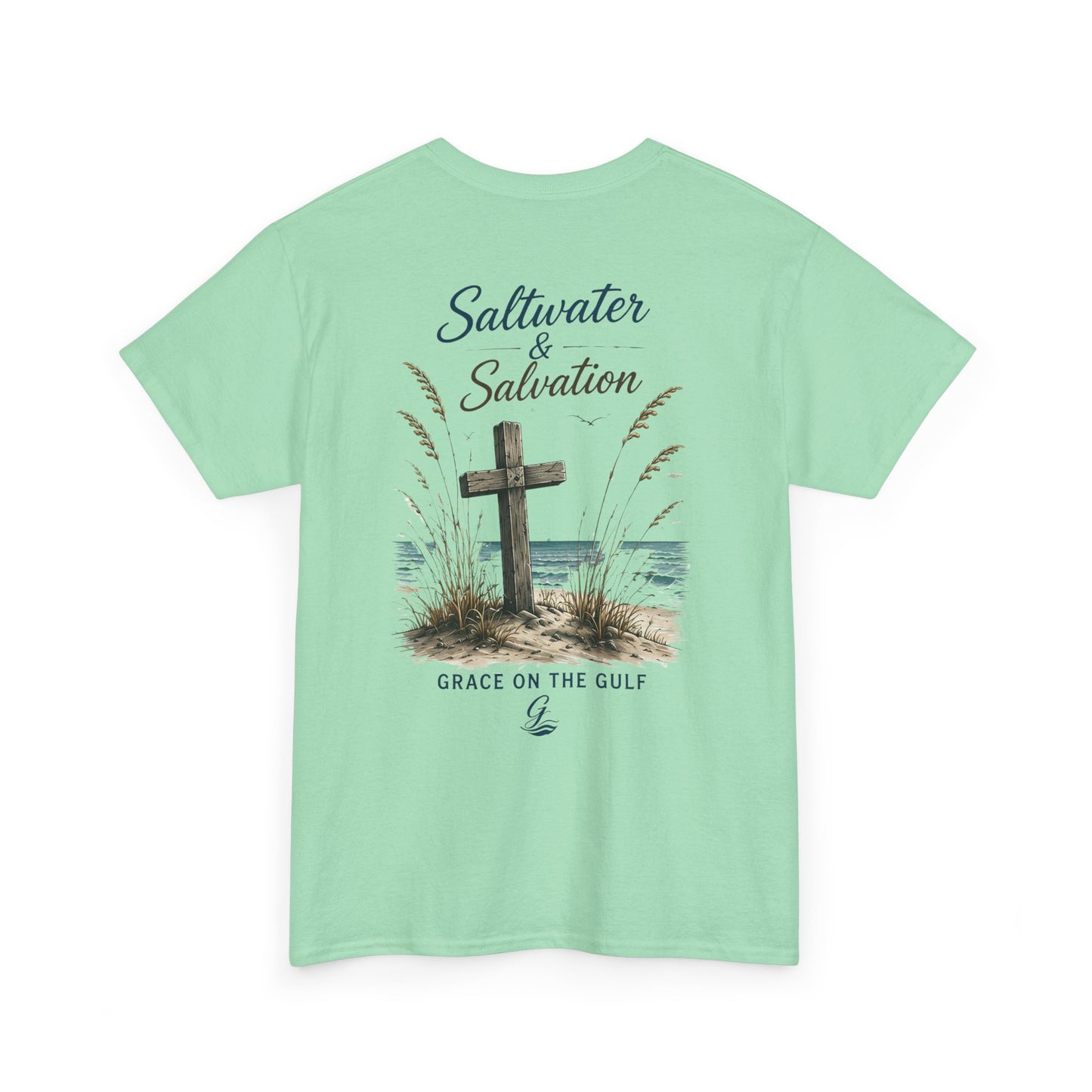 GOTG Saltwater & Salvation Tee — Grace on the Gulf Beach Christian T‑Shirt